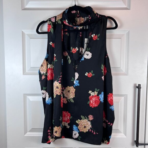 Anthropologie Floral Sleeveless Blouse Lace Trim 1X Silky Halter Tank Top NWT - Picture 4 of 12